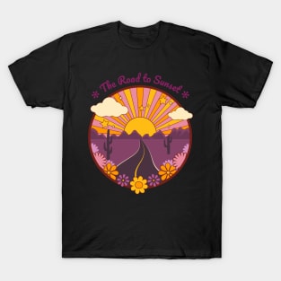 The Road To Sunset Retro Psychedelic Design T-Shirt